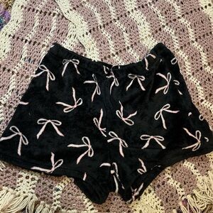 Cozy Black and Pink Bow Sleep Shorts